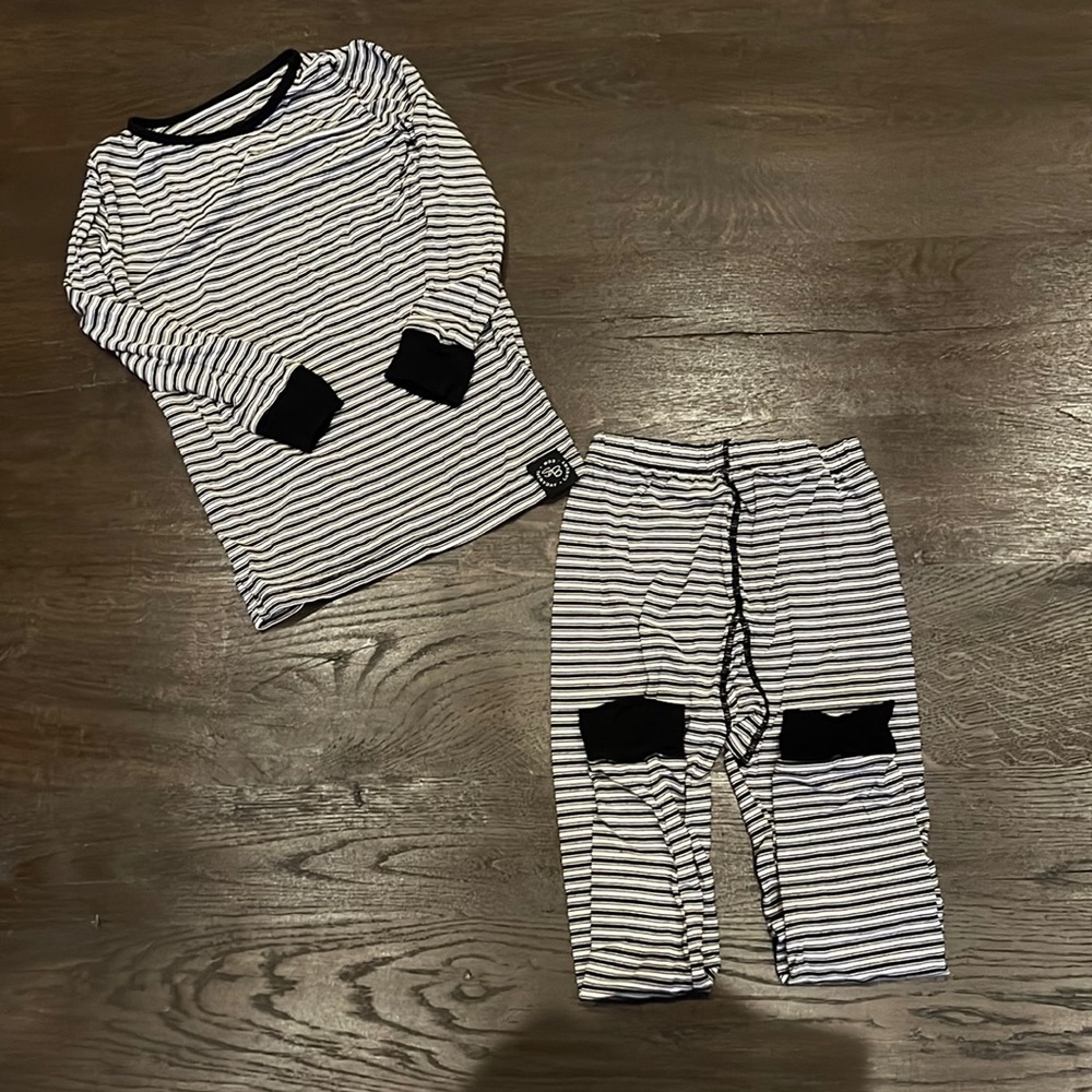 Striped Black & White Kids Pajama Set - Long Sleeve Top & Pants